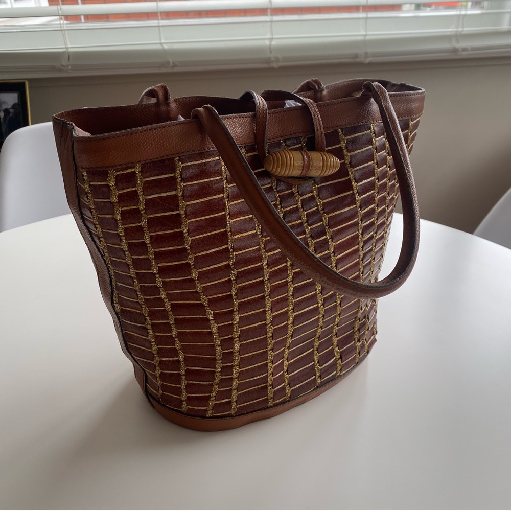 Genuine Leather Vintage Italian Designer Silvano Biagini Bucket Bag - Picture 5 of 16